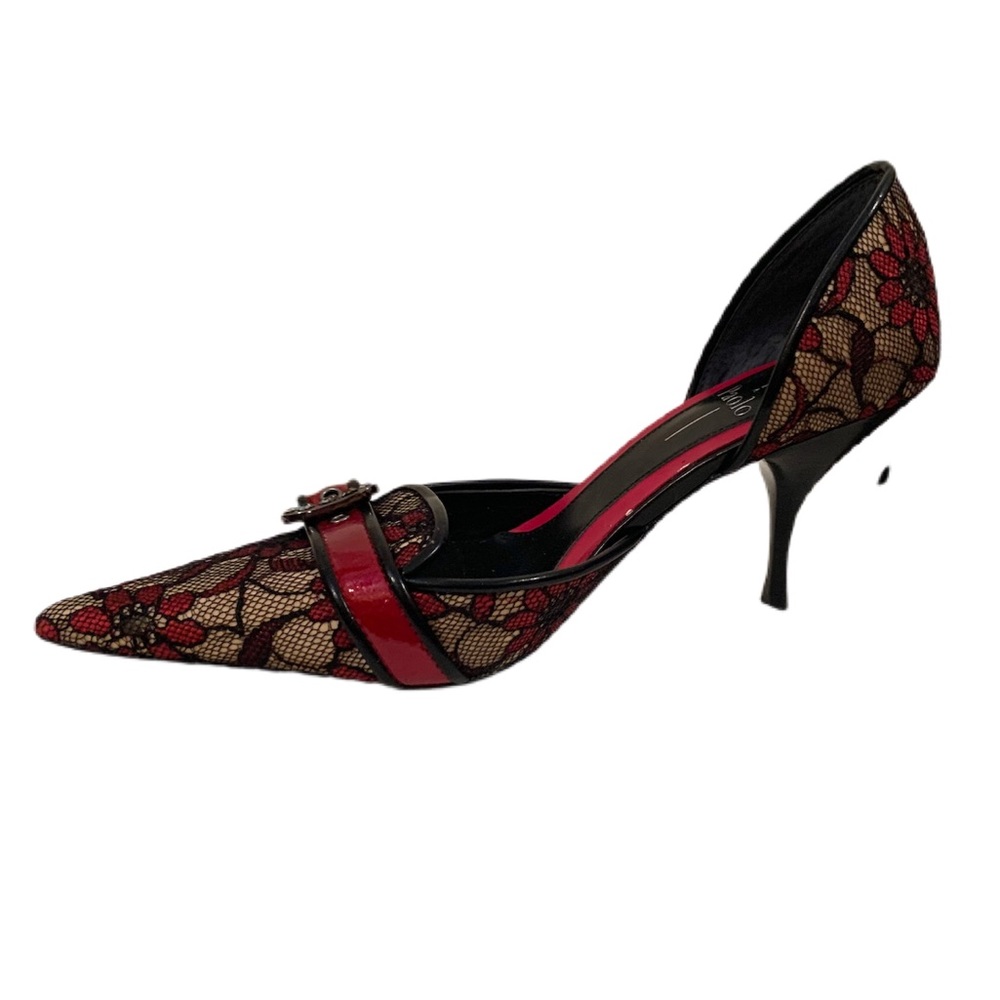 Linea Paola Lace and Rhinestone Buckle Pumps